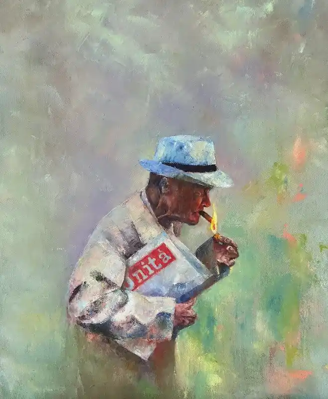 Smoking man with a newspaper av Anastasiya Kostyuk
