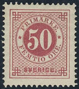 Sweden. Facit 36g &, 50 öre carmine-red on soft paper. Superb.