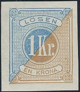 Sweden. Postage due Facit L20v1 &, 1 Kr blue/brown imperf. Tiny thin spot.