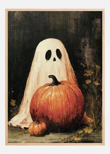 Friendly Ghost and Pumpkins Poster (21x29.7 cm (A4))