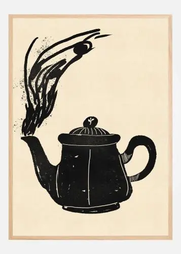 Steaming Black Teapot Poster (21x29.7 cm (A4))